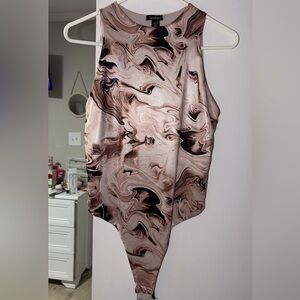 Boohoo Marble Print Top in Black and Brown